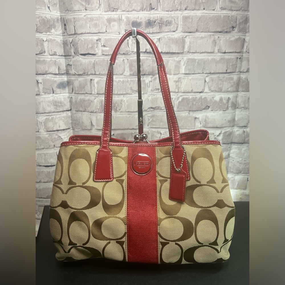 Coach Signature C Stripe Carryall with Kisslock F17424